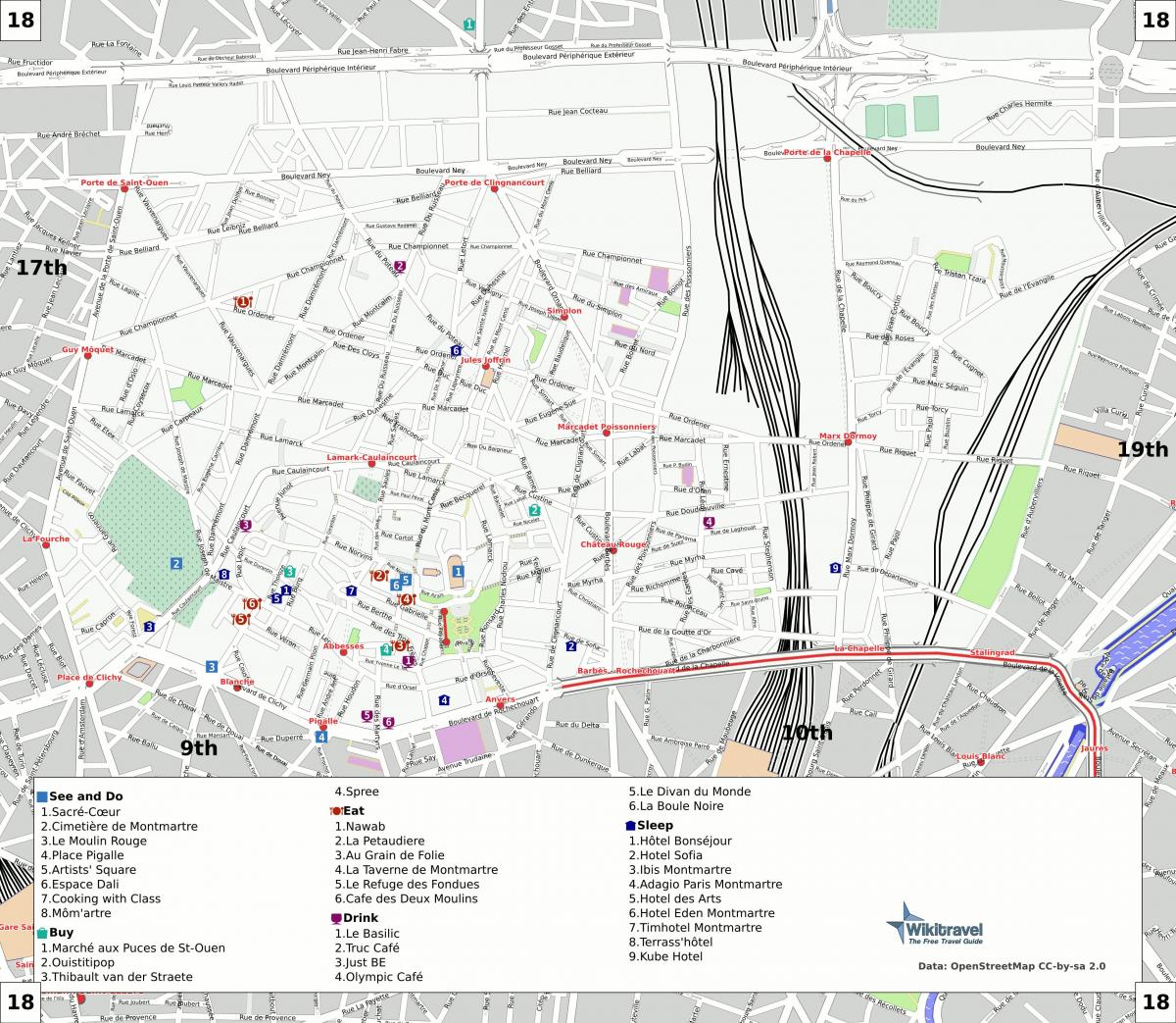 Карта на 18-ти арондисман на Париж