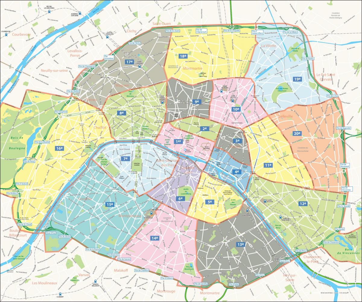 Карта райони на Париж