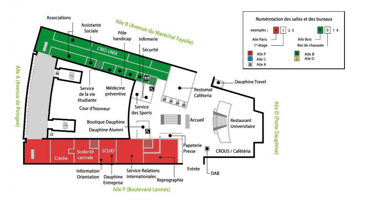 Карта на университета Dauphin - приземен етаж