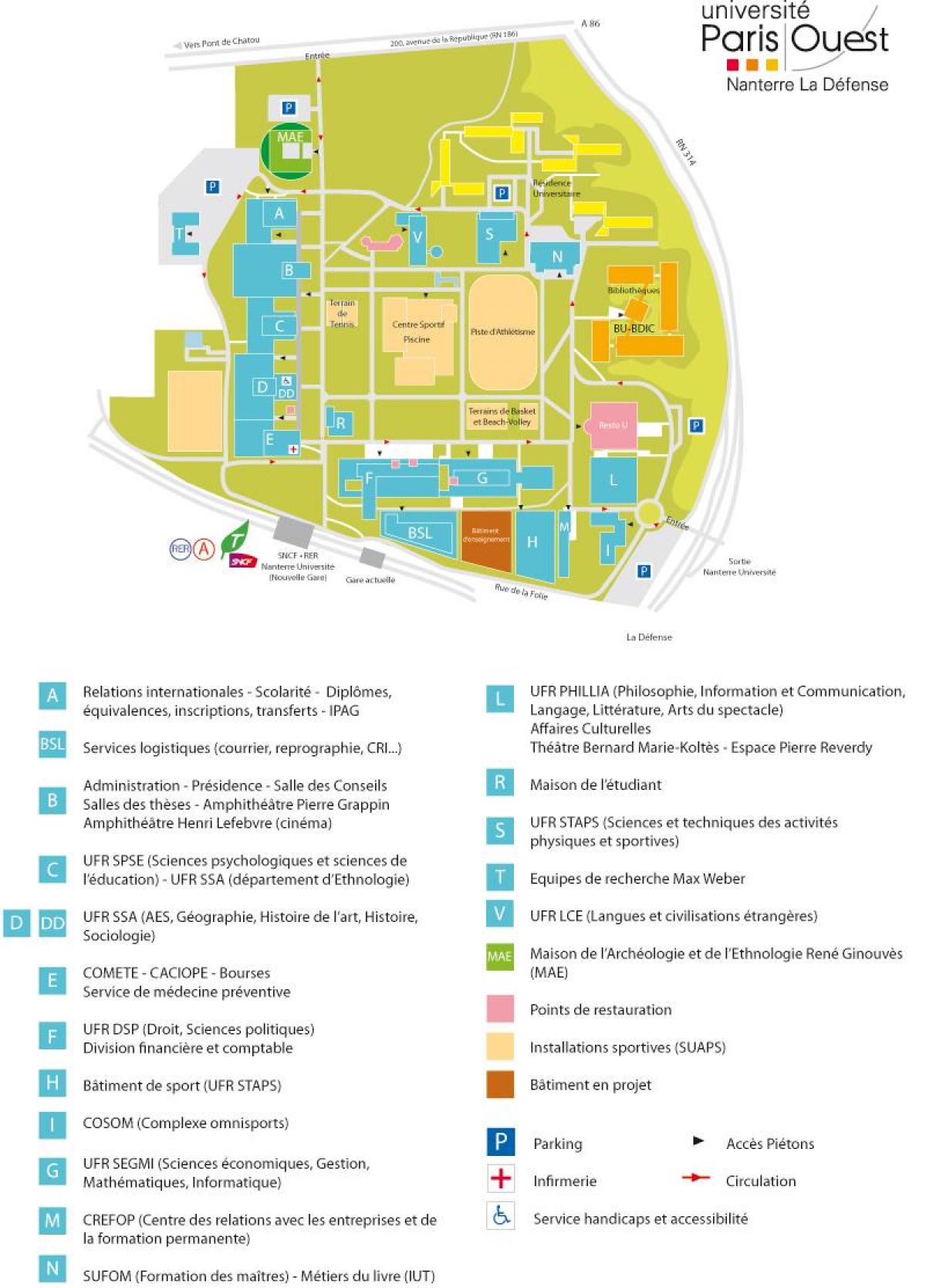 Карта на университета в Нантер