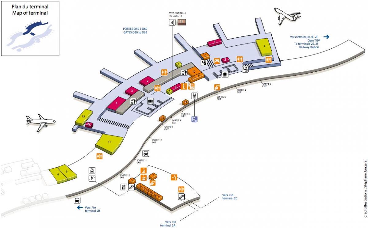 Карта на Шарл де Гол терминал на летище 2Д