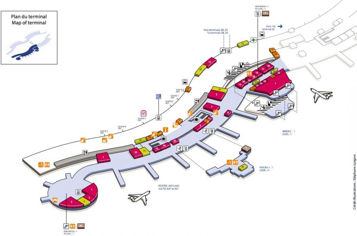 Карта на Шарл де Гол терминал на летище 2А