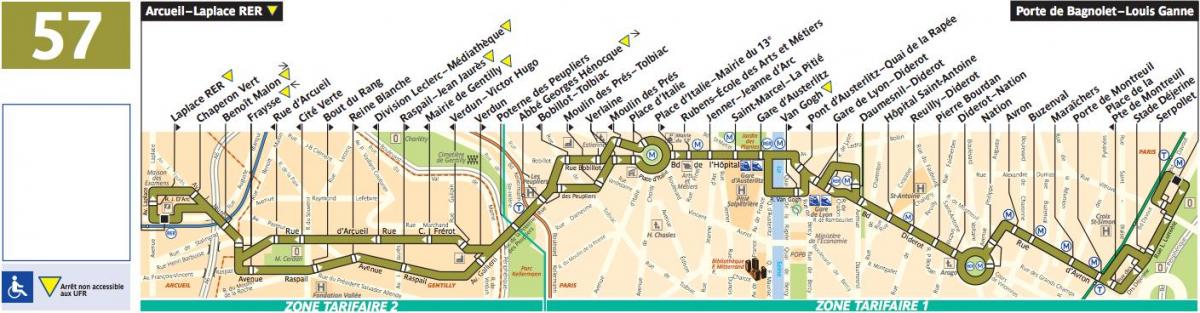 Карта на автобуси Париж линия 57