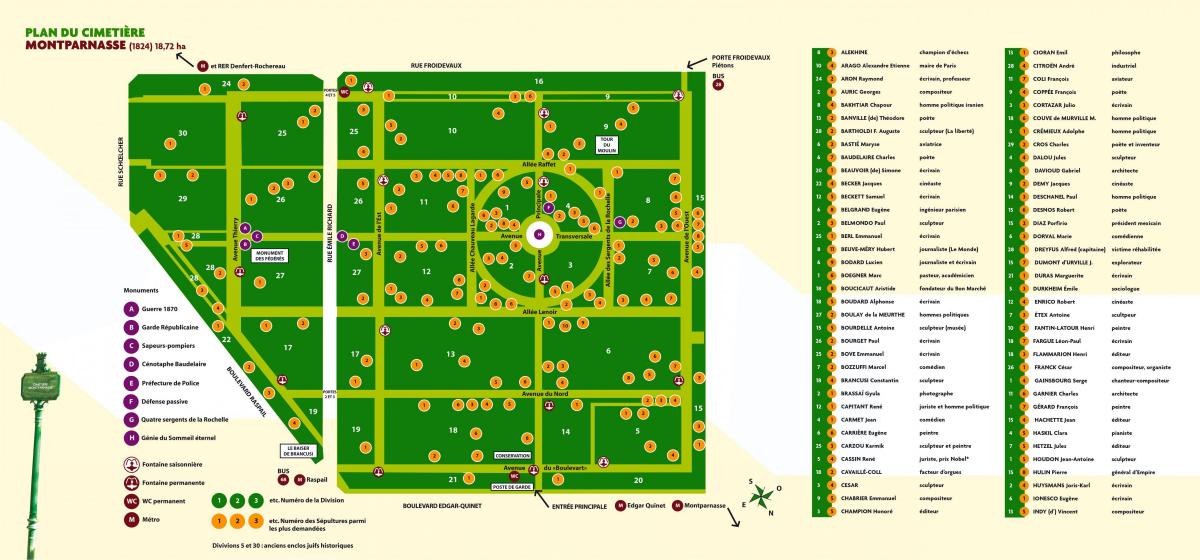 Карта на гробището Монпарнас
