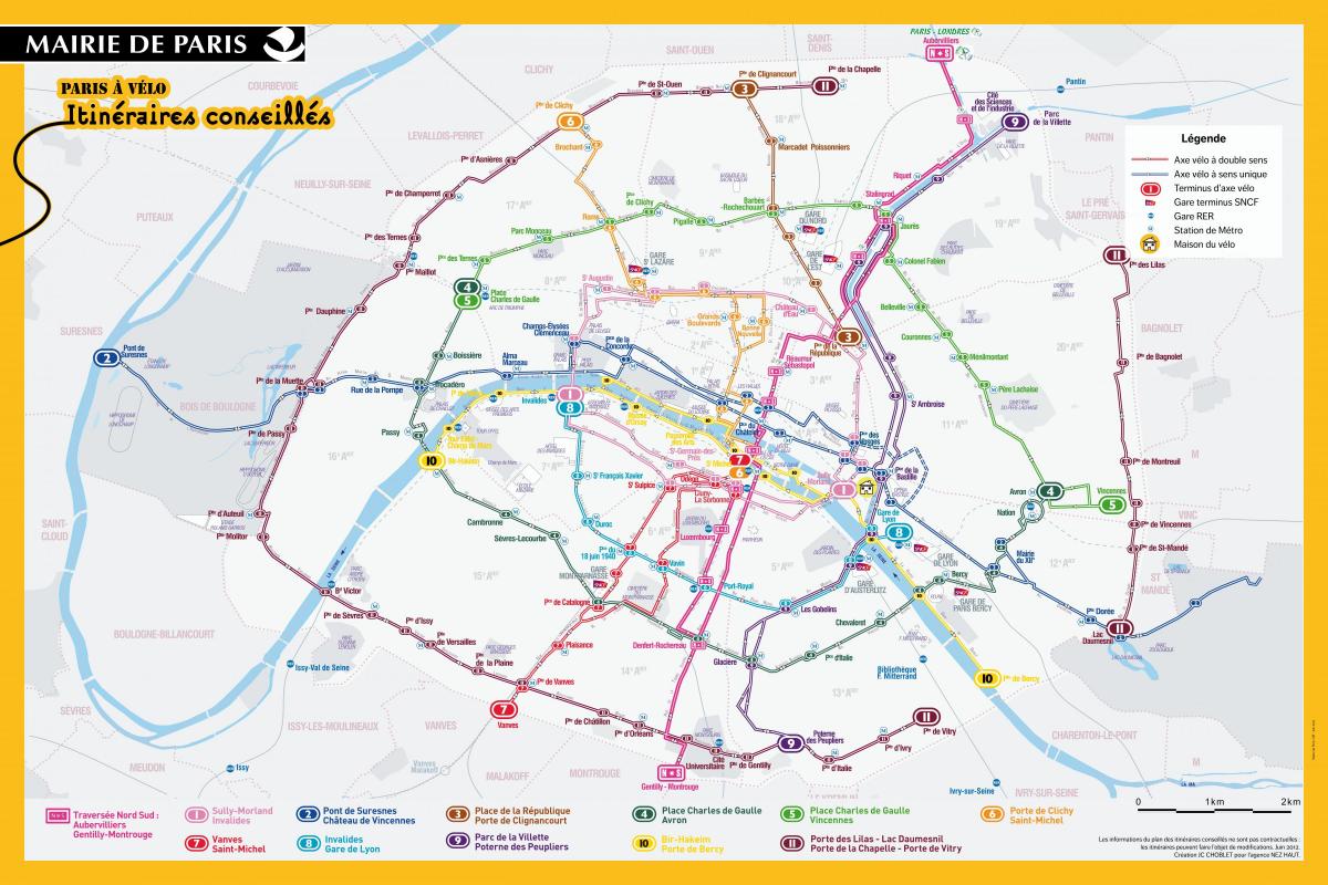 Карта на Париж с велосипед