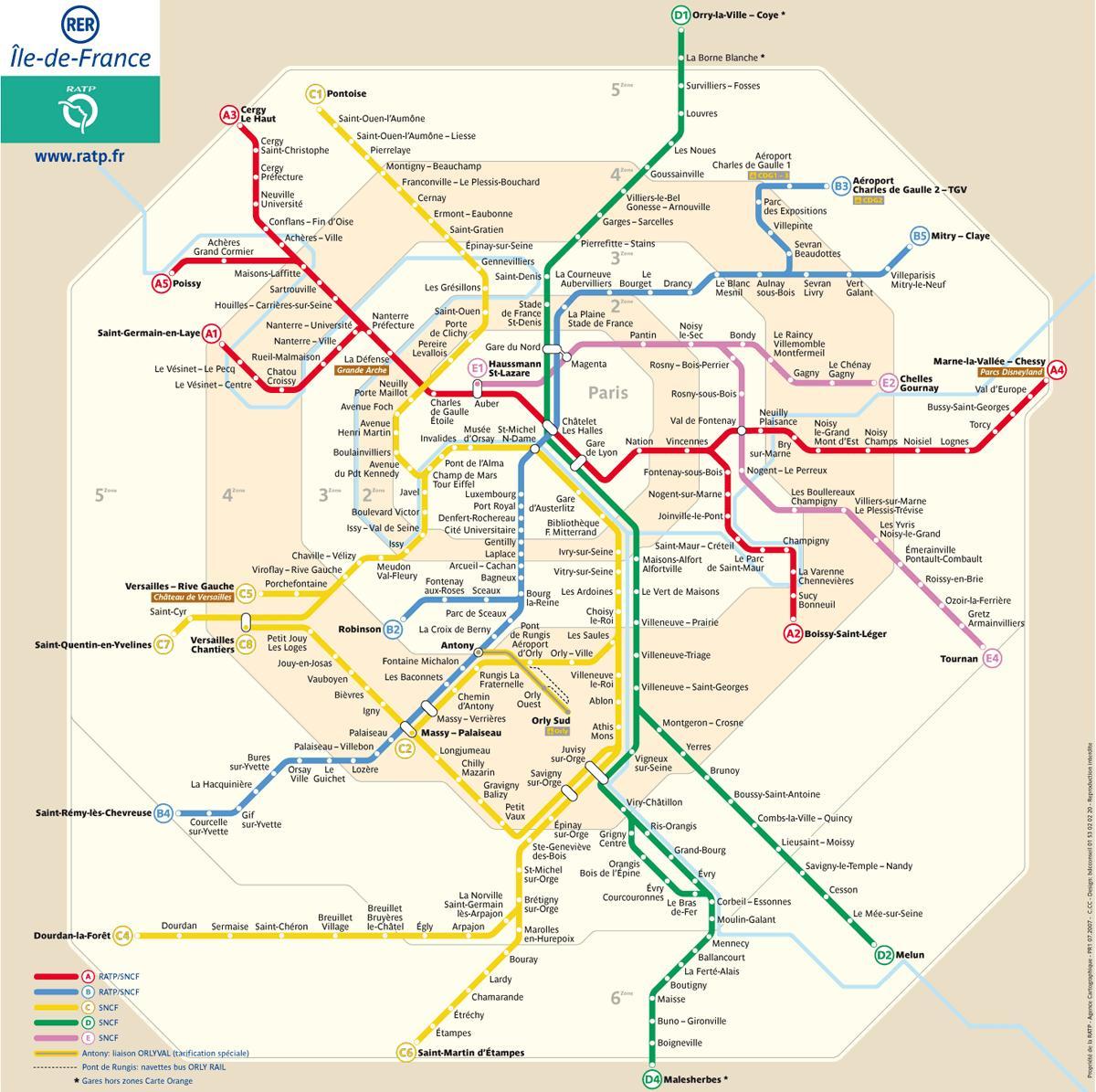 Карта на влаковете rer в