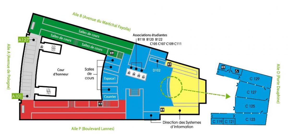 Карта на университета Dauphin - 1 етаж