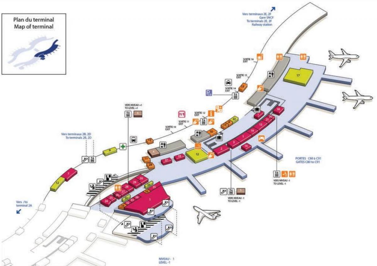 Карта на Шарл-де-гол, терминал 2С летище