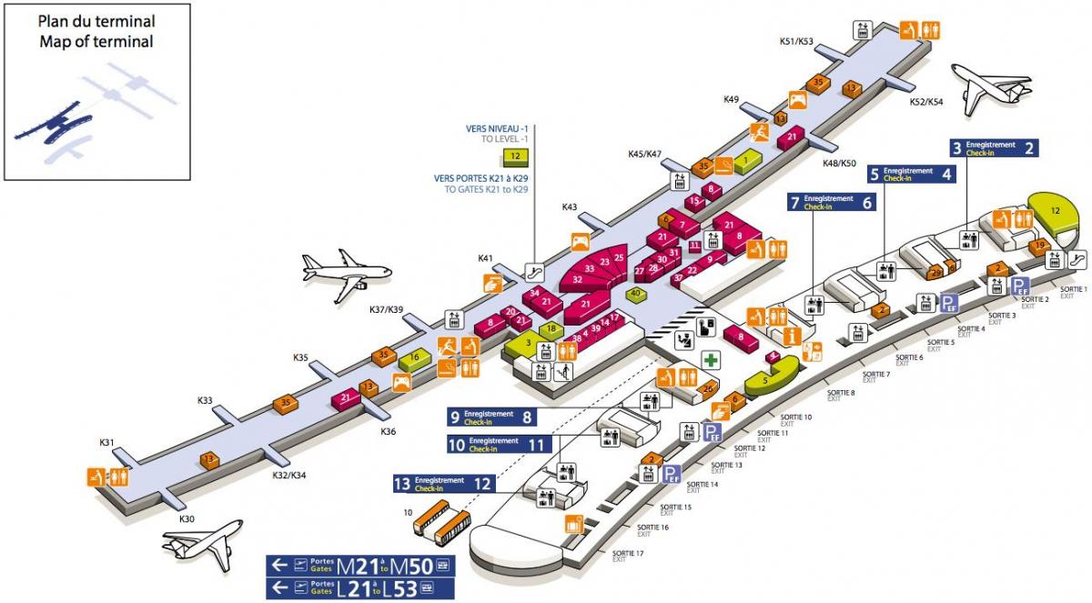 Карта на Шарл-де-гол, терминал 2е летище